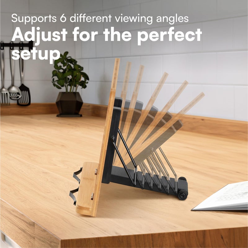 H&S Bamboo Recipe Book Holder - Foldable & Portable Cookbook Stand for Desk - Adjustable Holder for Reading in Bed or Kitchen - Cook Book Stand for Kitchen Counter - Image 5